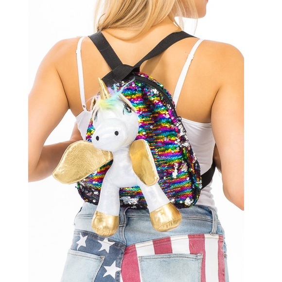 Nu Shuz Other - First Two Photos 3D Unicorn Metallic Sequin Fuzzy Furry Plush Backpack Bag